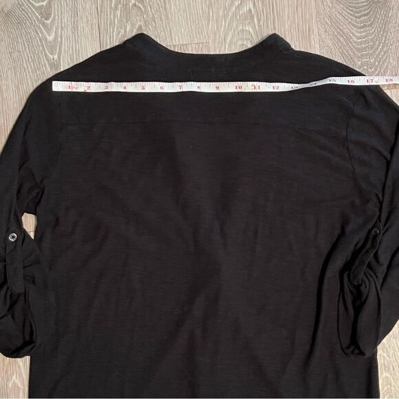 JAMES PERSE Black Jersey Slub Knit Open V Neck Button Down 3/4 SleeveTop M (2) - Picture 7 of 8
